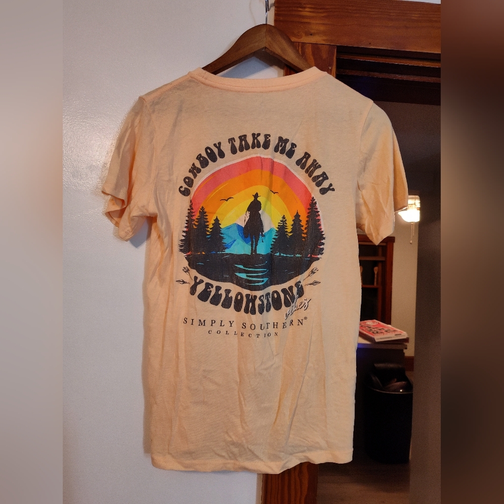 Simply Southern Yellow Cowboy Graphic T-Shirt Medium